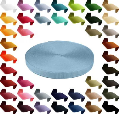 12m Polypropylen PP Gurtband 15mm, Gurt 1,3mm stark, pastellblau