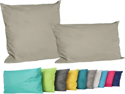 Produktbild von 2er Set Outdoor Lounge Kissen Set 45x45cm + 30x50cm Dekokissen Inkl. Füllung Wasserfest Sitzkissen Garten Lotus Effekt, Farbe:Taupe