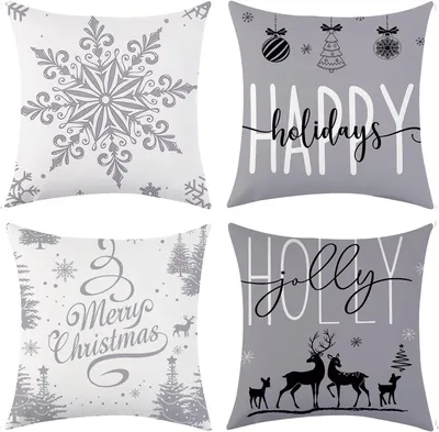 Produktbild von Kissenbezüge für Deko-Kissen zu Weihnachten, Set aus 4 Stück, Grau, 50 x 50 cm