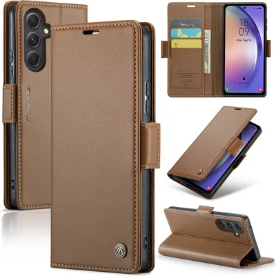 Image de Galaxy A54 Housse, Portefeuille en cuir Porte-cartes Housse de protection avec fonction stand pour Samsung Galaxy A54 Marron