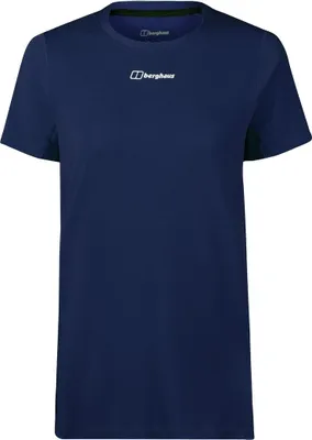 Dunkelblaues T-Shirt von Berghaus für Damen; schlichtes Design mit Logo auf der Brust.