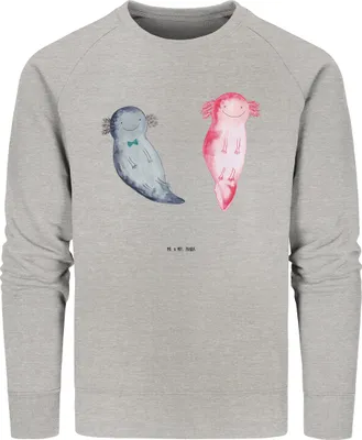 Produktbild von Mr. & Mrs. Panda Baumwoll Sweatshirt Axolotl Liebe Größe XL - Heather Grey - Geschenk, Pulli, Bio Pullover, Sweater, Eco, Freund, Valentinstag, für Freundin, Frauen