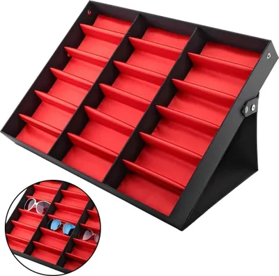Produktbild von 18-Fächer Brillen Display Rack Sonnenbrillen Aufbewahrungsbox - Schmuckbox Organizer mit Schublade für Zuhause und Geschäft
