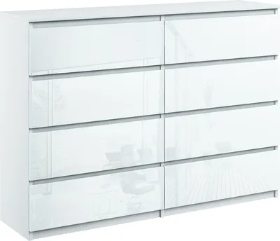 Produktbild von Kommode mit 8 Schubladen breite 140cm Sideboard moderne weiss hochglanz