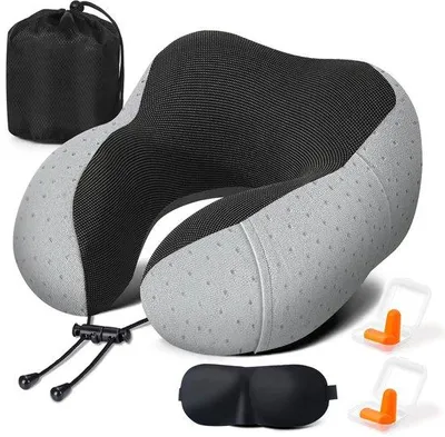 Zdjęcie produktu dla Unyqoos® Ergonomiczna, regulowana poduszka pod głowę z pianką memory, w kształcie litery U, z regulowanymi paskami, zdejmowanym pokrowcem i pokrowcem podróżnym – idealna do podróży i relaksu