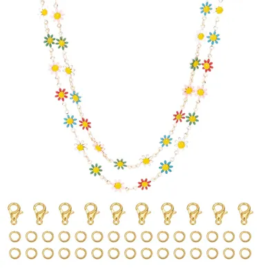 Blumenkette aus Messing, vergoldet, 1 m, mit 30 Ringen und 10 Verschlüssen