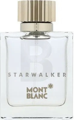 A clear, front-facing studio shot of a Mont Blanc Starwalker perfume bottle.
