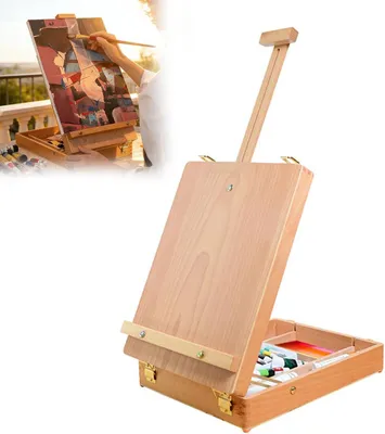 Produktbild von Tischstaffelei aus Buchenholz, 2-in-1 mit Aufbewahrungsbox, für Künstlerkunst