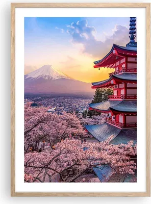 Produktbild von Gerahmtes Poster - Rahmen in heller Eiche - Fuji Choreito Pagode - 50x70 cm - Wand Bild - Wanddeko - Wandbilder - Kunstposter - Wandposter - Bilderrahmen - Bilder - Kunstdruck - P2NPA50x70-4547