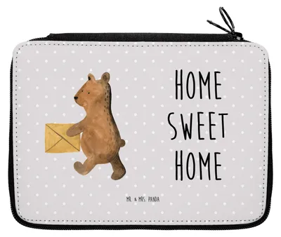Produktbild von Mr. & Mrs. Panda Mäppchen Bär Zuhause - Grau Pastell - Geschenk, Stiftemappe, Teddy, Schreibetui, Federtasche, Bleistiftetui, Federmappe