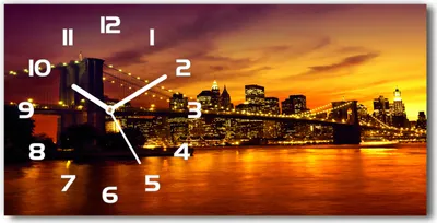 Produktbild von Wanduhr aus Glas – 60x30 cm - Glasbild - Glasuhr - Gehärtetes Glas - weisse-zeiger - Brooklyn Brücke