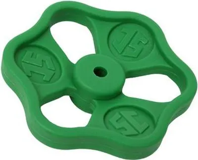 A green handwheel is shown against a white background.