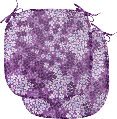 Produktbild von ABAKUHAUS Blume Polster für Esszimmerstühle, Frühling Romantische Wiese, Dekoratives wasserfestes Kissen mit Riemen für Küchensitze, 40 cm x 40 cm-2er Pack, Weiß Lila