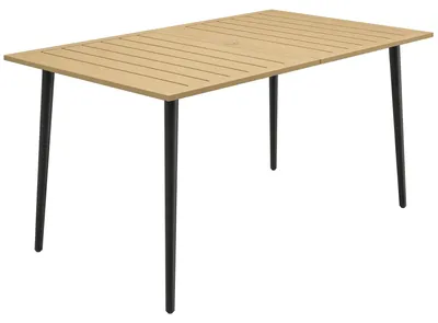 Produktbild von Gartentisch 150x90cm, Wetterfest Balkontisch aus Stahl, Balkontisch mit Schirmloch Braun