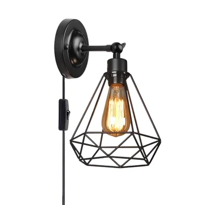 Produktbild von Wandleuchten, Wandlampe aus Eisen, Wandstrahler mit Schalter, Wandbeleuchtung ohne Leuchtmittel, Winkelverstellbare Nachttischlampe mit E27-Schraube