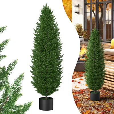 Image de UISEBRT Set de 2 plantes artificielles 150cm en pot - Cèdre & Buis artificiels, résistants aux UV pour jardin, balcon, terrasse, salon, bureau