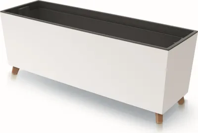 Obrázek produktu pro Květinový truhlík s nožičkami bílý 77x30 cm hladká konstrukce s vložkou na rostliny plast velký rozměr se 2 stabilizátory odolný proti UV záření balkonový truhlík vnitřní / venkovní prostor