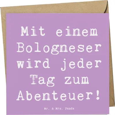 Produktbild von Mr. & Mrs. Panda Grußkarte Spruch Bologneser Abenteuer - Lavendeltraum - Geschenk, kuschelige Hunde, für Familien, Hunderassen, Eigenschaften, Hunderasse, anlasskarte