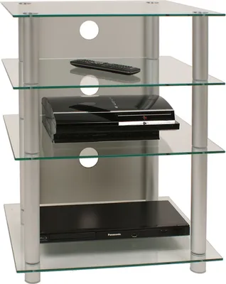 Immagine prodotto di Hifi Furniture | Rack Cabinet Phono Shelf | Alu Columns | ESG Glass Floors | Dimensioni: H. 70 x W. 59 x D. 48 cm | Phono Mediaregal - Bilus