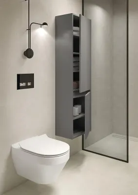 Produktbild von BADLAND Badezimmer Hochhängeschrank Hochschrank mit 2-Türen CREA 140x40x25 Grau Matt