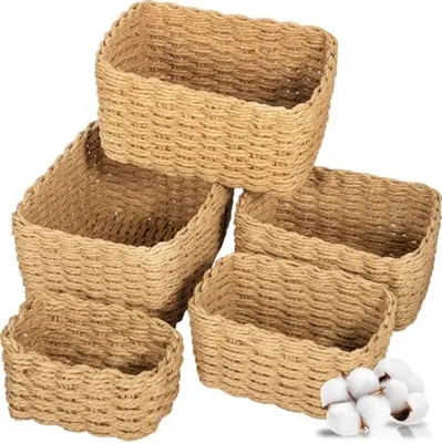 Produktbild von PromoHome® Set von 5 geflochtenen Aufbewahrungskörben – stapelbare Organisationskörbe, 27x19x12 cm, Braun