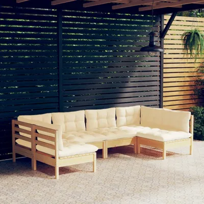Produktbild von Möbel 6-tlg. Garten-Lounge-Set mit Creme Kissen Massivholz Kiefer - Terrassenmöbel 3097151