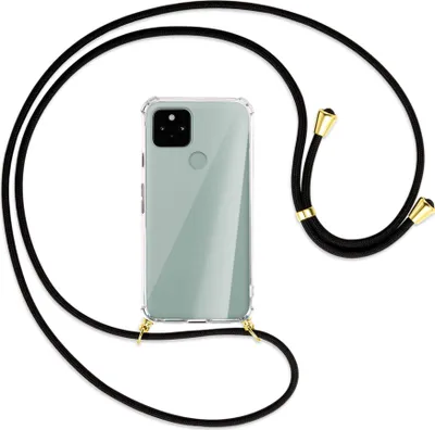 Produktbild von Handykette Backcover-Schutzhülle mit Band (Metall goldfarben) für Google Pixel 5 - schwarz