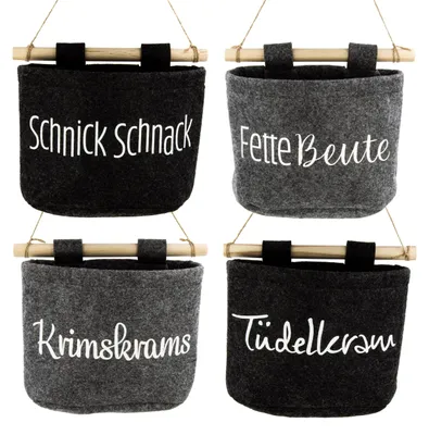 4er-Set Filz-Hängeorganizer mit Holz, 20x15x18 cm, grau