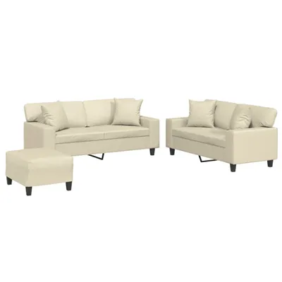 Produktbild von 3-tlg. Sofagarnitur mit Kissen Creme Kunstleder