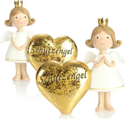 Produktbild von com-four® 2x Deko-Engel Schutzengel mit Herz - Aufsteller Deko-Figur - Engel-Figur in goldfarben - Glücksengel mit Aufschrift „Schutzengel“ - Dekoration und Glücksbringer