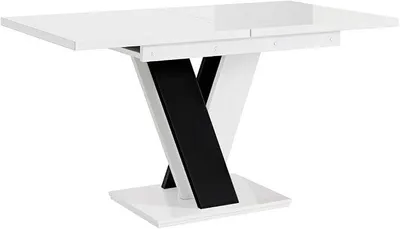 Imagen del producto de Silecomplaza: Mesa extensible para comedor - Mesa de comedor moderna - Mesa de cocina - Mesa con base de columnas - Mesa extensible - Mesa de comedor - Mesas de comedor - 120-160x80x75 cm - Madera maciza - Blanco brillante/ brillante