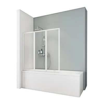 3-teiliger Badewannenaufsatz aus Klarglas mit weißem Rahmen auf Badewanne