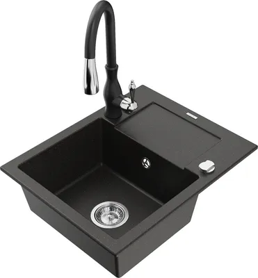 Produktbild von Mexen Enzo 1 Becken-Granitspüle mit Abtropffläche und Mischbatterie Savita, Schwarz/Gold metallisch - 6506-75-672601-70