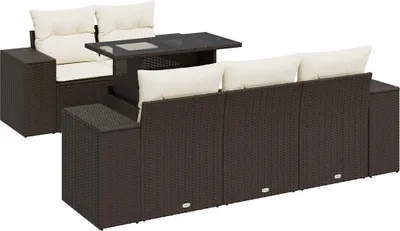 Produktbild von 6-tlg. Garten-Sofagarnitur mit Kissen Braun Poly Rattan