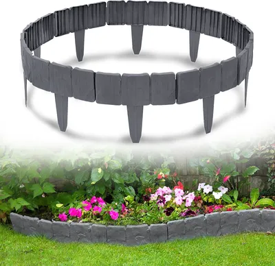 Produktbild von UISEBRT 5m Rasenkante Kunststoff Steinoptik Garden Border aus Polypropylen Palisade Mähkante Beetumrandung dekorativ, 1 Element BxHxT: 25x23x1 cm, Anthrazit