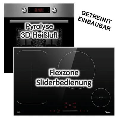 Produktbild von Midea Herdset Pyrolyse 3D Heißluft Teleskopauszug + Induktionskochfeld 77 cm FlexZone Booster TouchSlider