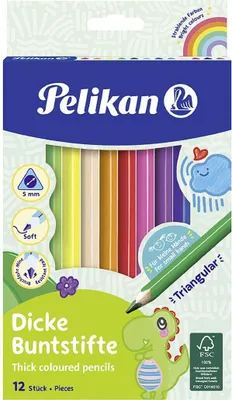 Immagine prodotto di Matite colorate Pelikan a 3 punte spesse BSD12DN colorate assortite in blister da 12 pz
