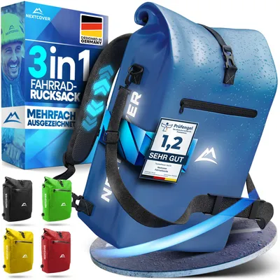 Produktbild von Nextcover® NEU 3in1 Fahrradtasche für Gepäckträger [Aquashield] - Gepäckträgertasche, Rucksack und Umhängetasche 25 Liter I Fahrrad Tasche wasserdicht