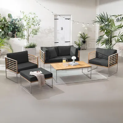 Produktbild von home24 Loungegruppe - 6-teilig - Webstoff / Teak Massiv
