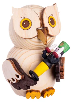 Produktbild von Drechslerei Kuhnert - Mini-Eulen aus Holz - mit Bergmann - ca. 7 cm groß - als Dekoration oder Geschenk geeignet
