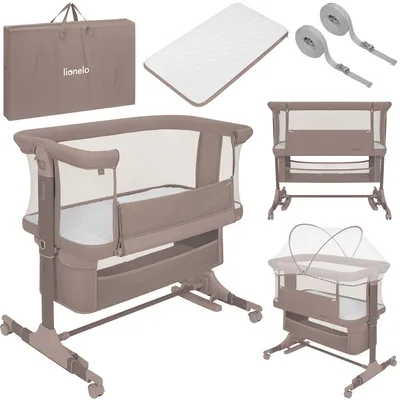 Produktbild von Lionelo Jodie 3in1 Baby Beistellbett Wiege Babybett Höhenverstellbar Matratze Moskitonetz - Beige Taupe