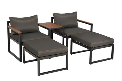 Produktbild von Merxx  flexibles Lounge Set, Lounge Lindos inkl. Kissen, 2 Sessel, 2 Hocker, Tisch - Aluminium-Holzoptik