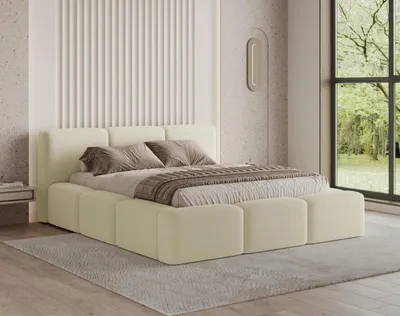 Produktbild von Chilly Möbel Design Bett Como - Polsterbett mit Bettkasten, Lattenrost und Kopfteil 200x200 cm / Bouclé / Beige