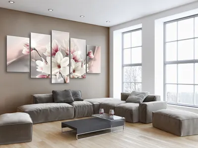 Produktbild von Akustikbild Blumen 200x100 cm Bilder Akustikschaum Hochleistungsschallabsorber Schallschutz Leinwand 5 tlg Wandbild Raumakustik Schalldämmung Magnolien b-A-0217-b-m