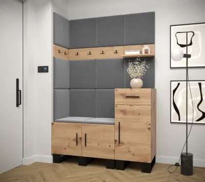 Obrázok produktu pre Predsieňová zostava RUMIE 10 - dub artisan, šedé panely