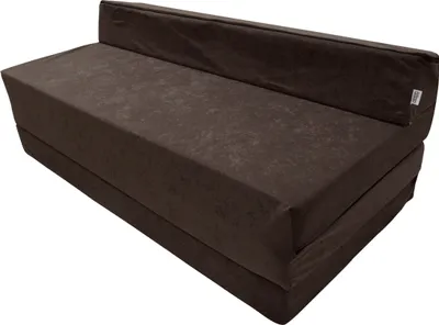 A brown foldable mattress/sofa is shown from a diagonal angle against a white background.