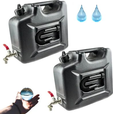 Produktbild von Wasserkanister 10l Kunststoff Schwarz Set 2 Stück, Wasserbehälter mit Hahn, verstecktem Trichter Campingkanister für Haus Garten Auto Camping, Griff