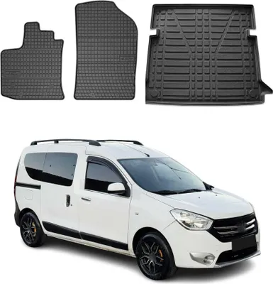 Produktbild von Fußmatten & Kofferraumwanne Set für Dacia Dokker 2012-2024 Gummi TPE Schwarz 3x