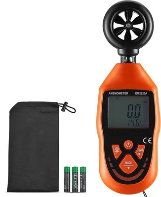 Zdjęcie produktu dla Cyfrowy anemometr z podświetleniem LED, zakres temperatur: -8 do 46 °C. Idealny do żeglarstwa i lotów dronów. Mierzy prędkość wiatru, temperaturę i temperaturę odczuwalną