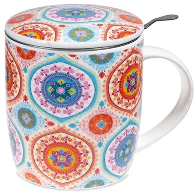Obrázek produktu pro Šálek se sítkem a víčkem Mandala modrý -- ±400 ml